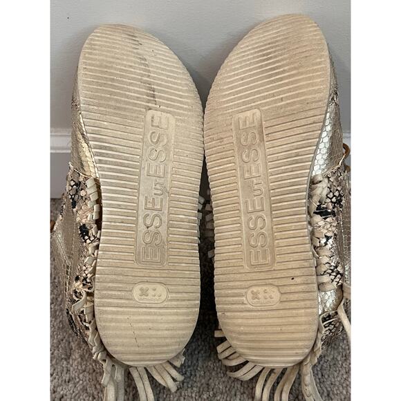 ESSEutESSEMetallic Python Print Lamb Leather Fringe Running Sneaker Gold 39 - Picture 9 of 10